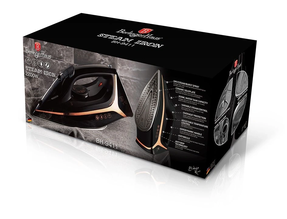 Berlinger Haus BH/9411 fekete -rózsaarany gőzölős vasaló