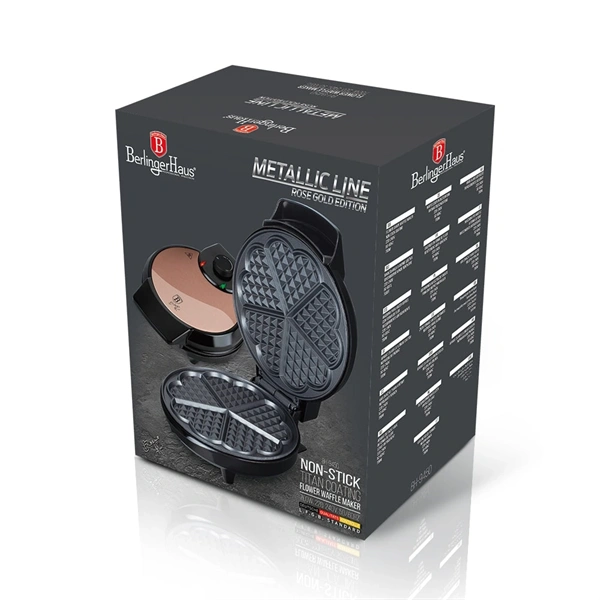 Berlinger Haus BH/9450 rózsaarany- fekete virág alakú gofrisütő