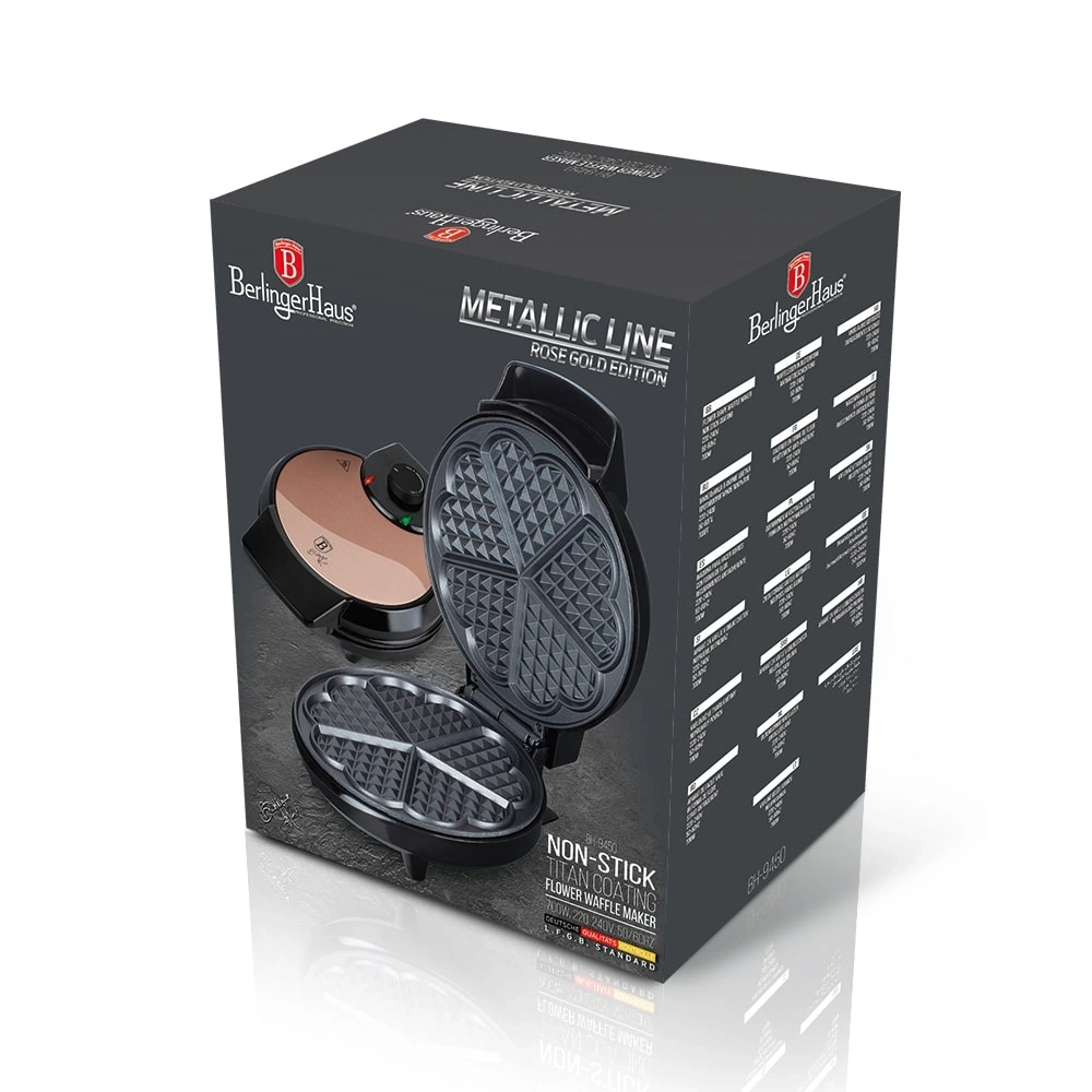Berlinger Haus BH/9450 rózsaarany- fekete virág alakú gofrisütő