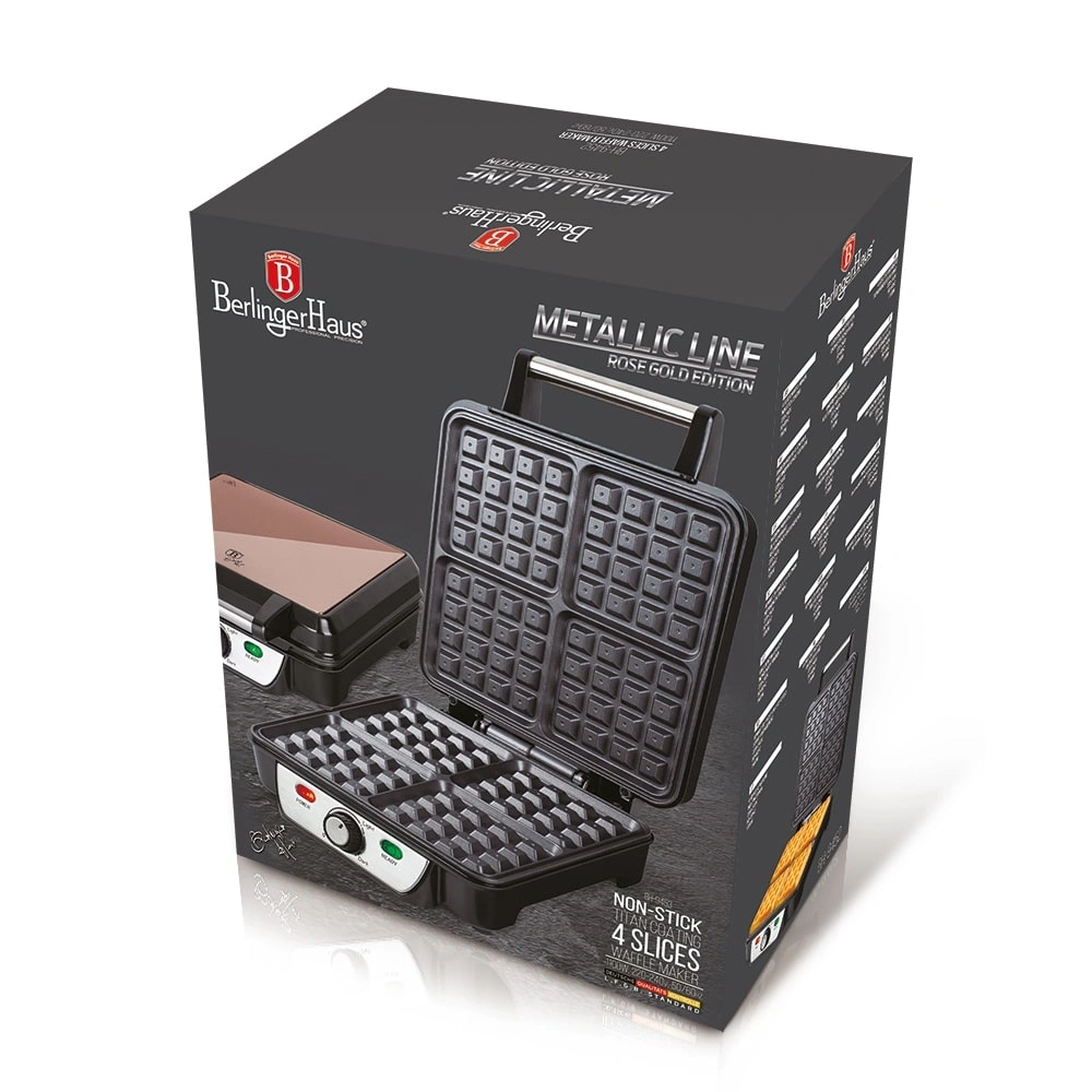 Berlinger Haus BH/9452 rózsaarany- fekete 4 szeletes gofrisütő