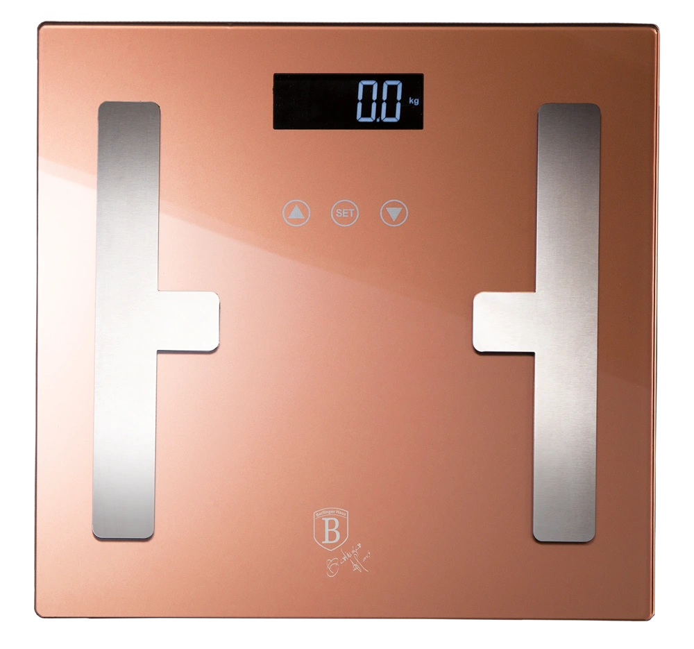 Berlinger Haus BH/9356 180 kg kapacitású rózsaarany testzsíranalizáló üveg személymérleg