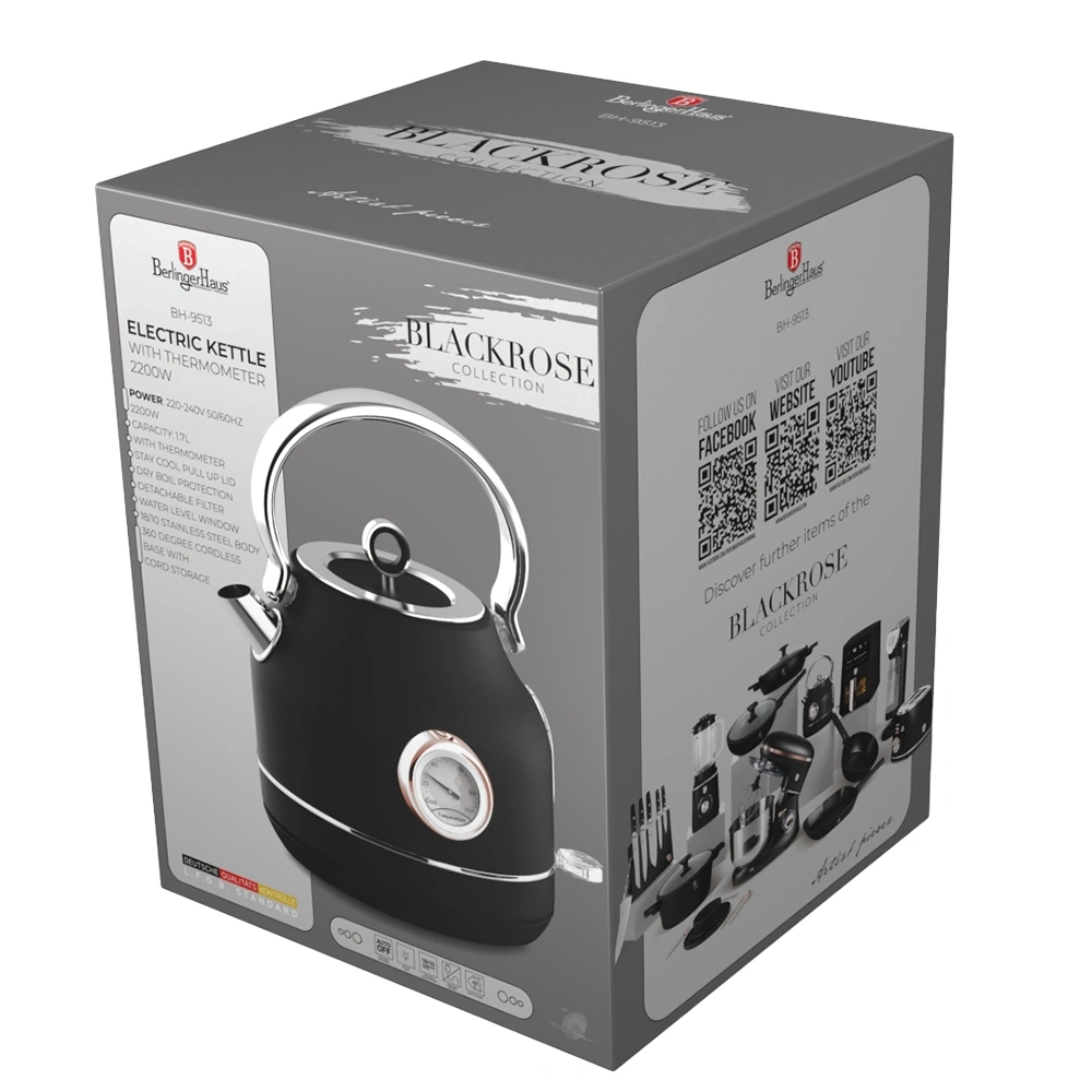 Berlinger Haus BH/9513 1,7L-es hőfok kijelzős fekete- rose gold vízforraló