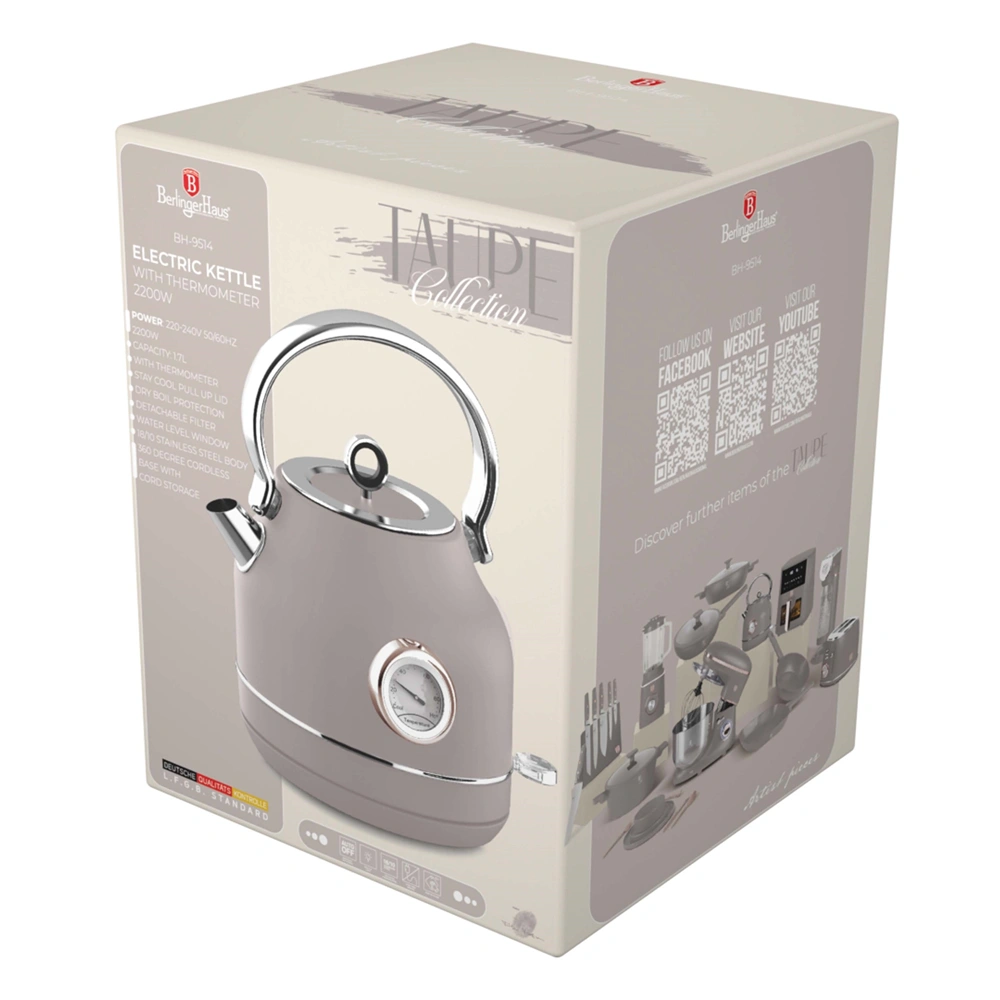 Berlinger Haus BH/9514 1,7L-es hőfok kijelzővel matt taupe vízforraló