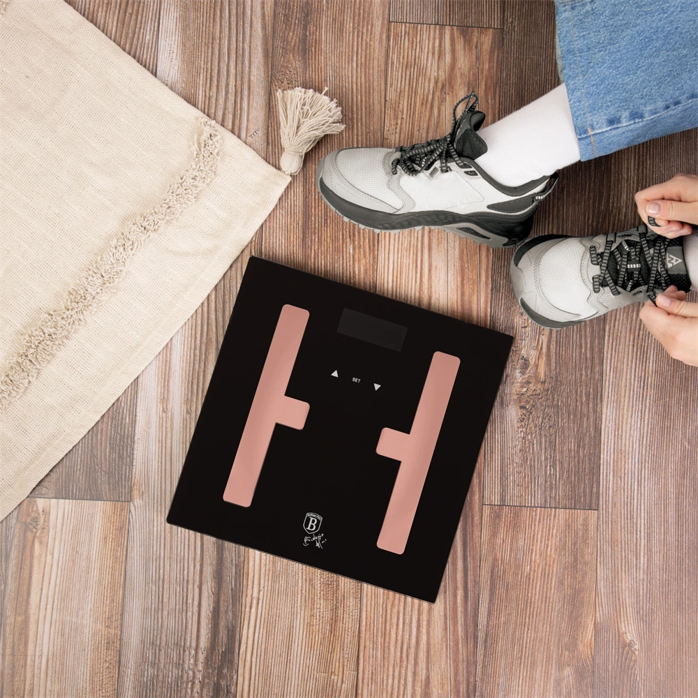 Berlinger Haus BH/9528 180 kg kapacitású fekete- rose gold testzsíranalizáló üveg személymérleg