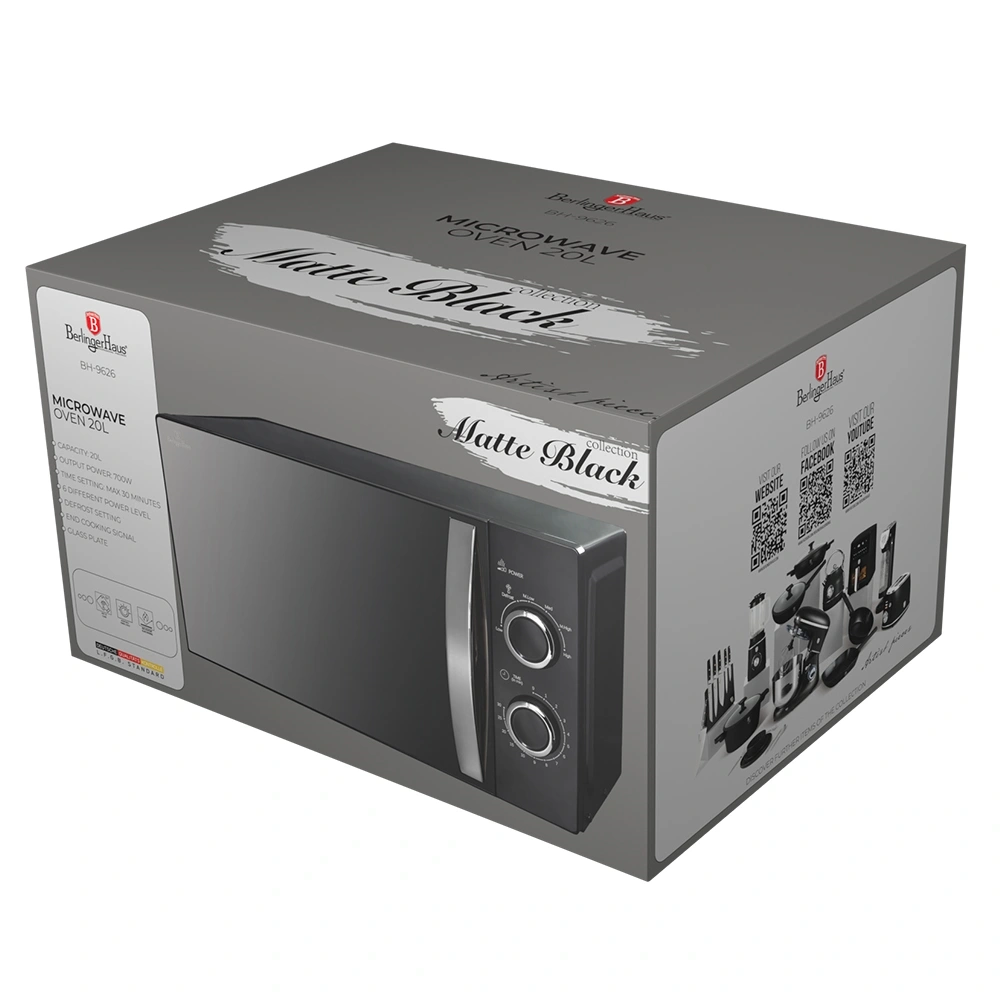 Berlinger Haus BH/9626 700W 20L fekete mechanikus mikrohullámú sütő