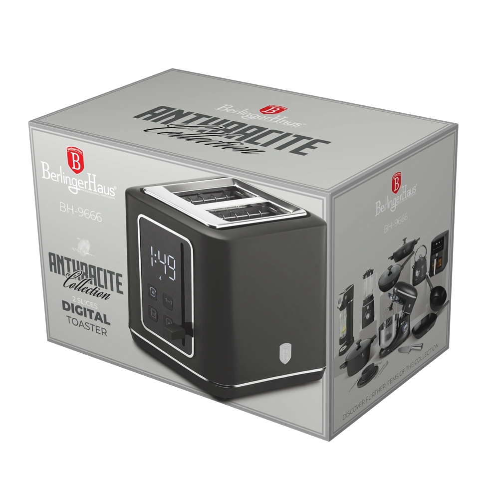 Berlinger Haus BH/9666 matt antracit digitális 2 szeletes kenyérpirító