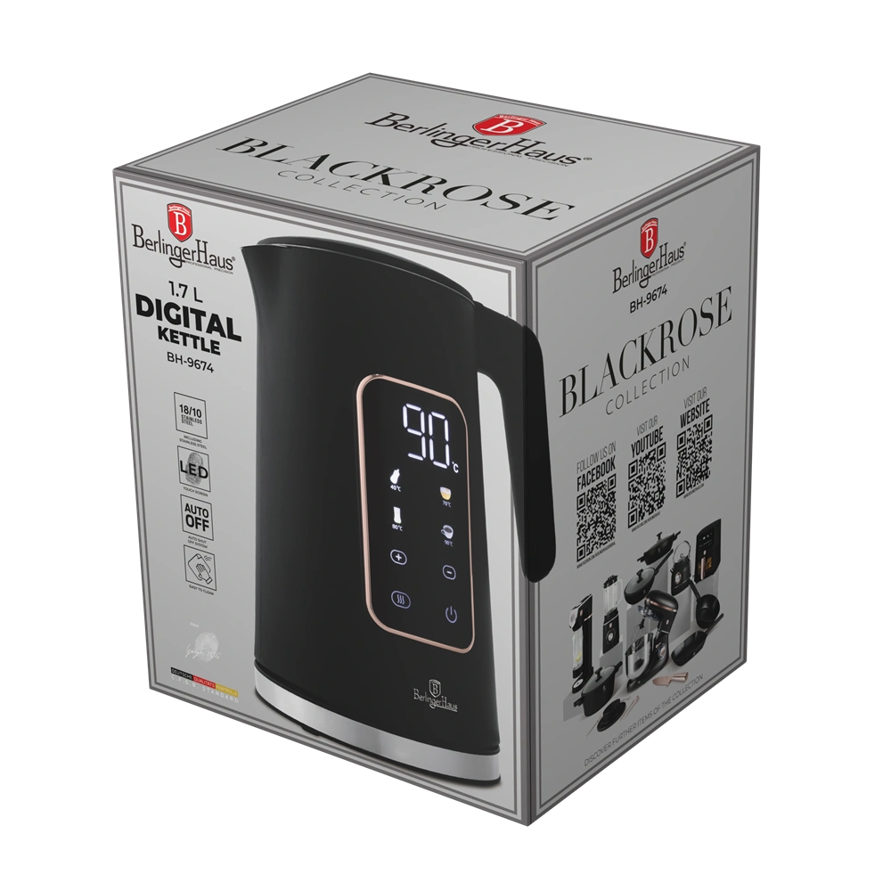 Berlinger Haus BH/9674 1,7L-es rose gold- fekete digitális vízforraló