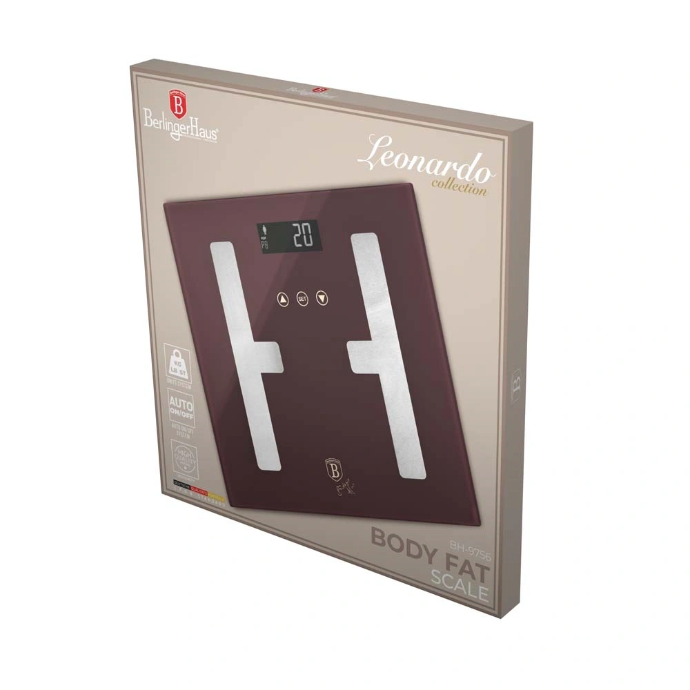 Berlinger Haus BH/9756 180 kg kapacitású bordó testzsíranalizáló üveg személymérleg