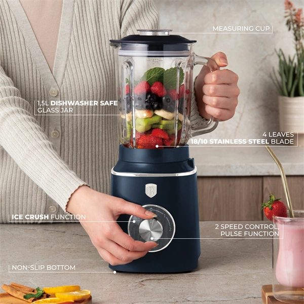 Berlinger Haus BH/9766 1,5 L-es mércés edzett üveg matt kék turmixgép