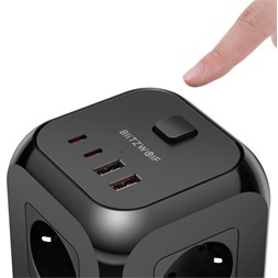 BlitzWolf BW-PC3 8 aljzat 2m 2xUSB/2xType-C fekete elosztó