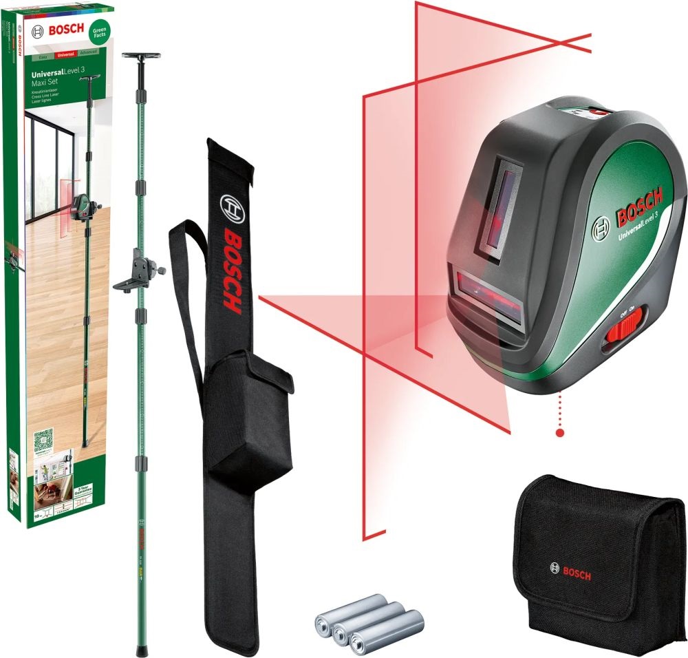 Bosch 0603663903 UniversalLevel 3 keresztvonalas szintezőlézer + TP 320 Teleszkópos rúd