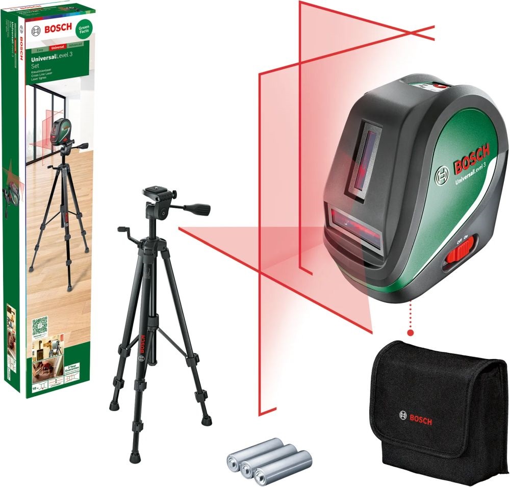 Bosch 0603663905 UniversalLevel 3 keresztvonalas szintezőlézer + Állvány