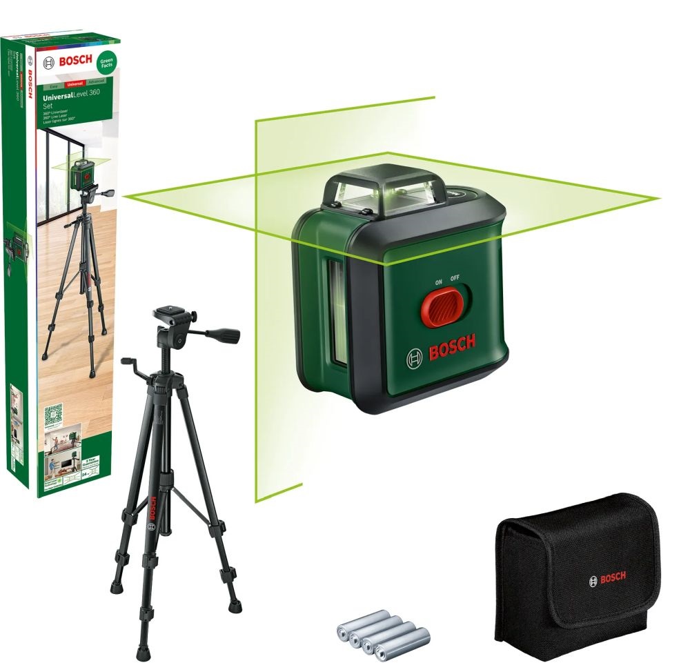 Bosch 0603663E06 UniversalLevel 360 keresztvonalas zöld szintezőlézer + TT 150 Állvány