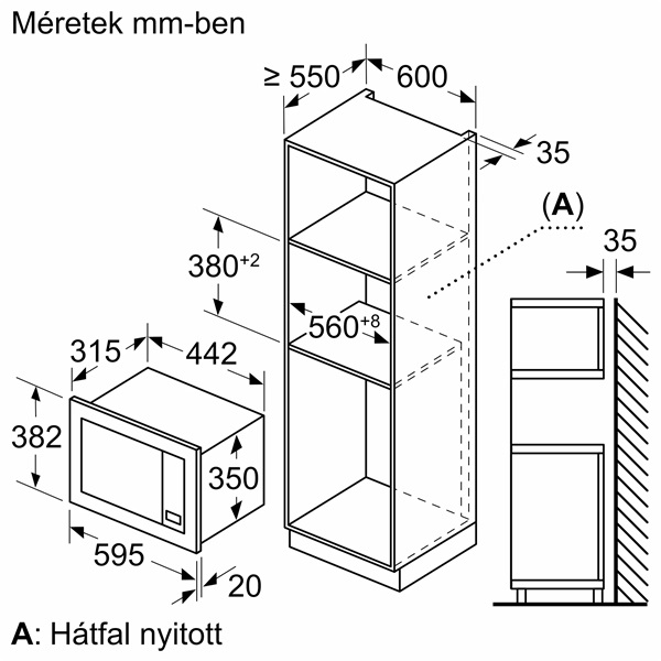 Bosch BFL623MB3 800W 20L fekete beépíthető mikrohullámú sütő