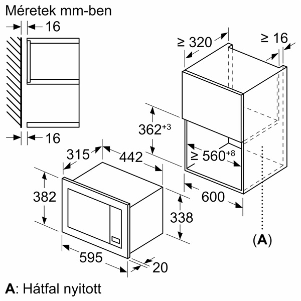 Bosch BFL623MB3 800W 20L fekete beépíthető mikrohullámú sütő