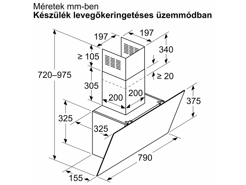 Bosch DWK65DK60 fekete, szabadonálló, kürtős, méret:59 cm, zajszint:60 dB, páraelszívó