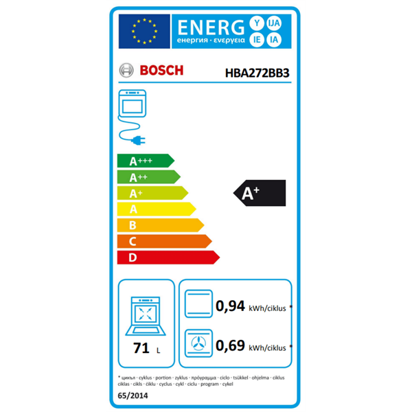Bosch HBA272BB3 fekete, beépíthető, sütőtér:71L, grill, légkeverés, priolitikus tisztítás, sütő
