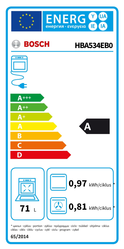 Bosch HBA534EB0 fekete, beépíthető, sütőtér: 71L, grill, hidrolitikus, sütő
