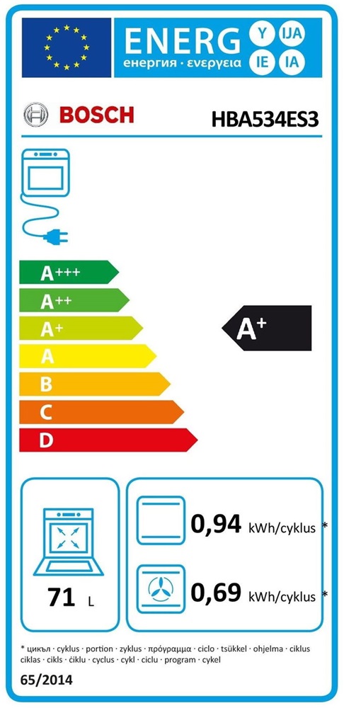 Bosch HBA534ES3 inox, beépíthető, sütőtér: 71L, légkeverés, sütő