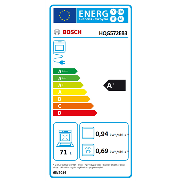 Bosch HQG572EB3 fekete, beépíthető, sütőtér: 71L, grill, légkeverés, sütő