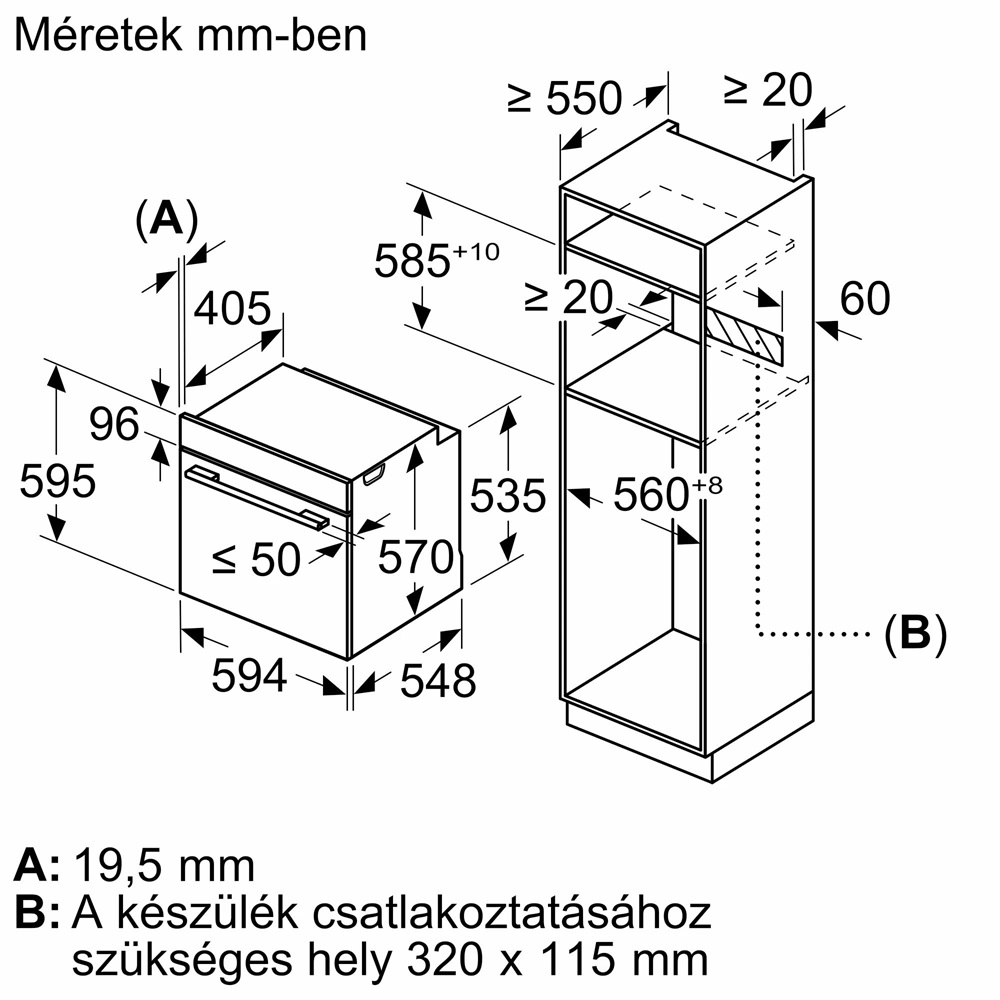 Bosch HRA574BS0 inox, beépíthető, sütőtér: 71L, légkeverés, pirolitikus, sütő