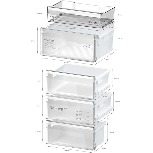 Bosch KGN392LCF alulfagyasztós, Hűtő: 260L, Fagyasztó: 103 L,  MultiAirFlow hűtőszekrény