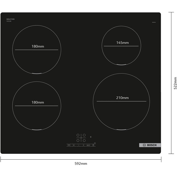 Bosch PUE611BB5E fekete, beépíthető, indukciós, főzőzóna: 4, beépíthető méret: 56cm, főzőlap (Újszerű)