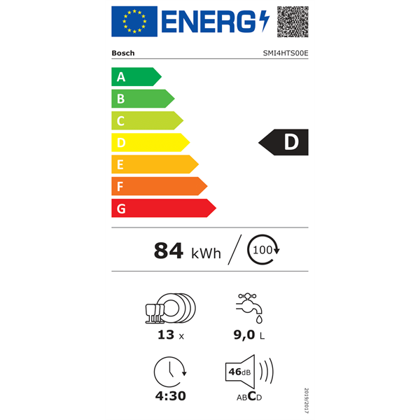 Bosch SMI4HTS00E inox, programok száma: 6, beépíthető, 13 terítékes mosogatógép 