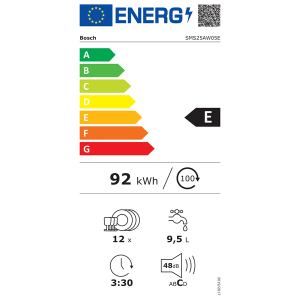Bosch SMS25AW05E fehér, programok száma: 5, szabadonálló, 12 terítékes mosogatógép (Újszerű)