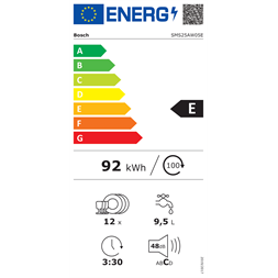 Bosch SMS25AW05E fehér, programok száma: 5, szabadonálló, 12 terítékes mosogatógép (Újszerű)