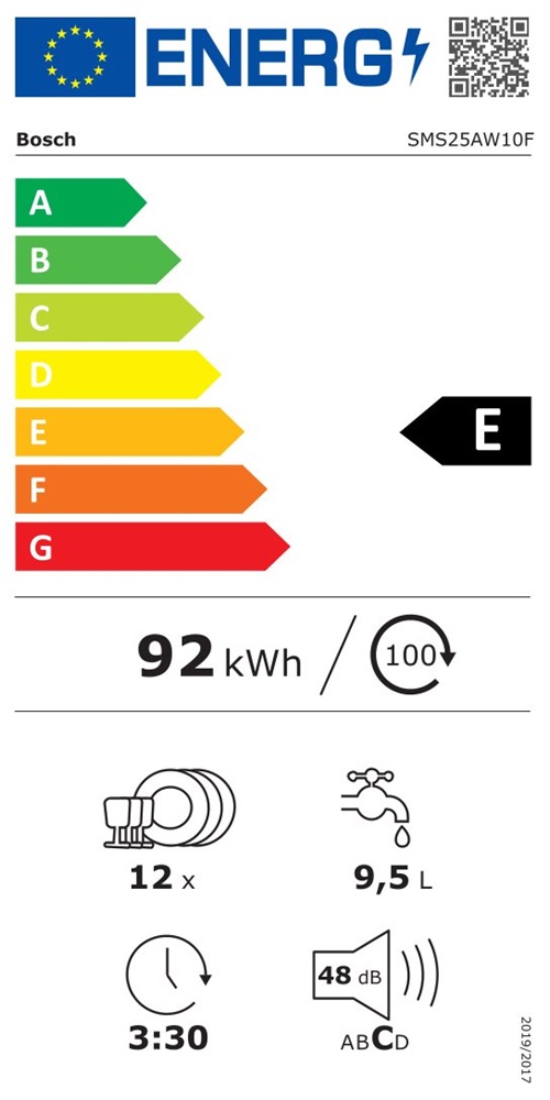 Bosch SMS25AW10F fehér, szabadonálló, programok száma:5, 12 terítékes mosogatógép