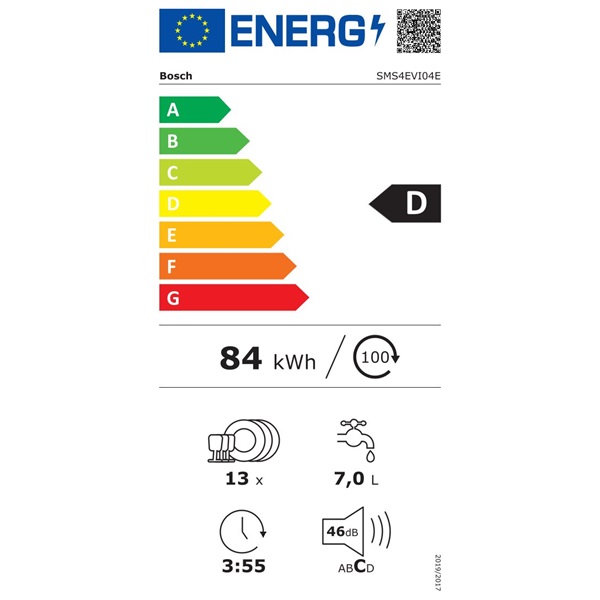 Bosch SMS4EVI04E inox, szabadonálló, programok száma:6, 13 terítékes mosogatógép