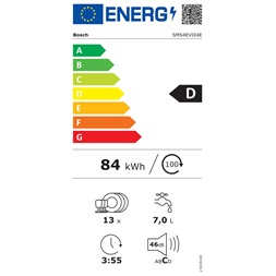 Bosch SMS4EVI04E inox, szabadonálló, programok száma:6, 13 terítékes mosogatógép