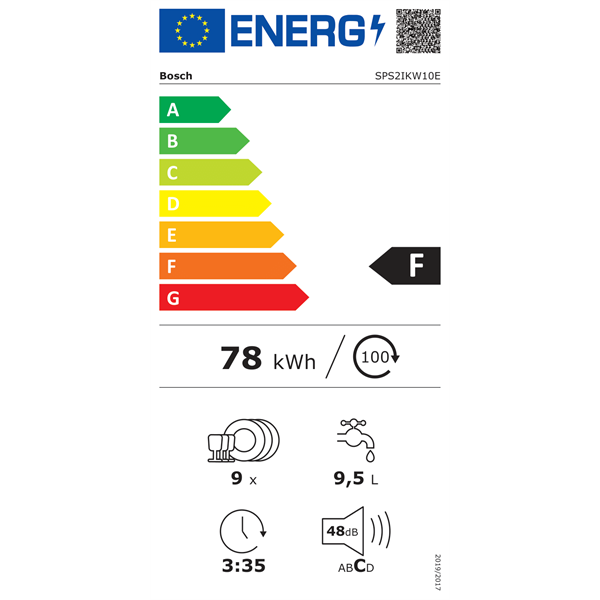 Bosch SPS2IKW10E fehér, programok száma: 5, keskeny szabadonálló, 9 terítékes mosogatógép 