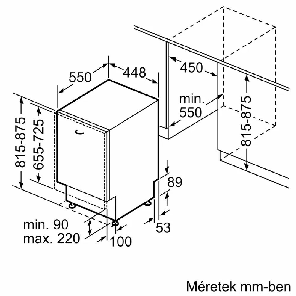 Bosch SPV4HMX10E programok száma: 6, keskeny beépíthető, 10 terítékes mosogatógép 