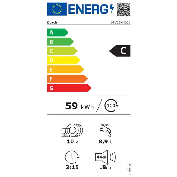 Bosch SPV6EMX05E beépíthető keskeny 10 terítékes mosogatógép