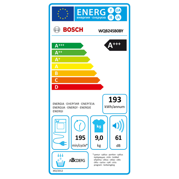 Bosch WQB245B0BY fehér, 9 kg, kondenzációs, szárítógép