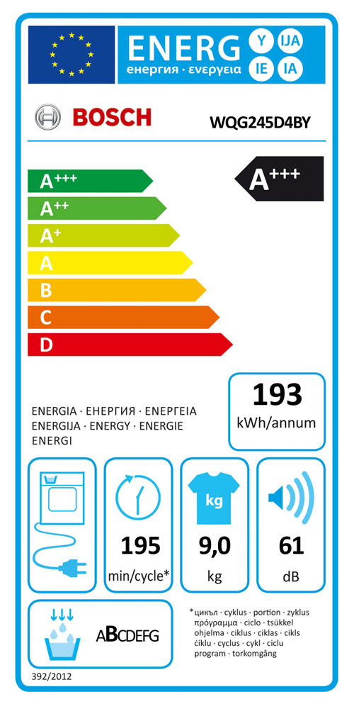 Bosch WQG245D4BY fehér, 9 kg, kondenzációs, szárítógép