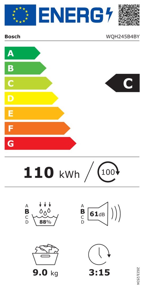 Bosch WQH245B4BY fehér-fekete, 9kg, hőszivattyús kondenzációs szárítógép