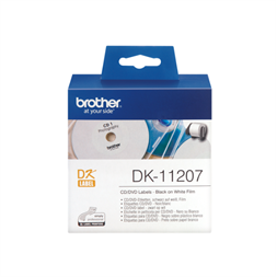 Brother Etikett címke DK-11207, CD/DVD címke, Elővágott (stancolt), Filmrétegű címke, Fehér alapon fekete, 100 db