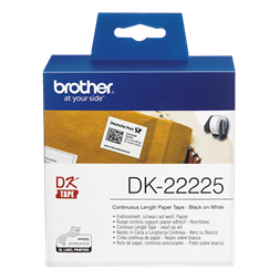 Brother Etikett címke DK-22225, Fehér alapon fekete papírszalag tekercsben 38mm, 38mm x 30.48M