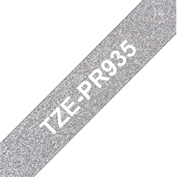 Brother Prémium feliratozó szalag TZEPR935, Ezüst alapon fehér színű szalag 12 mm széles, 8m