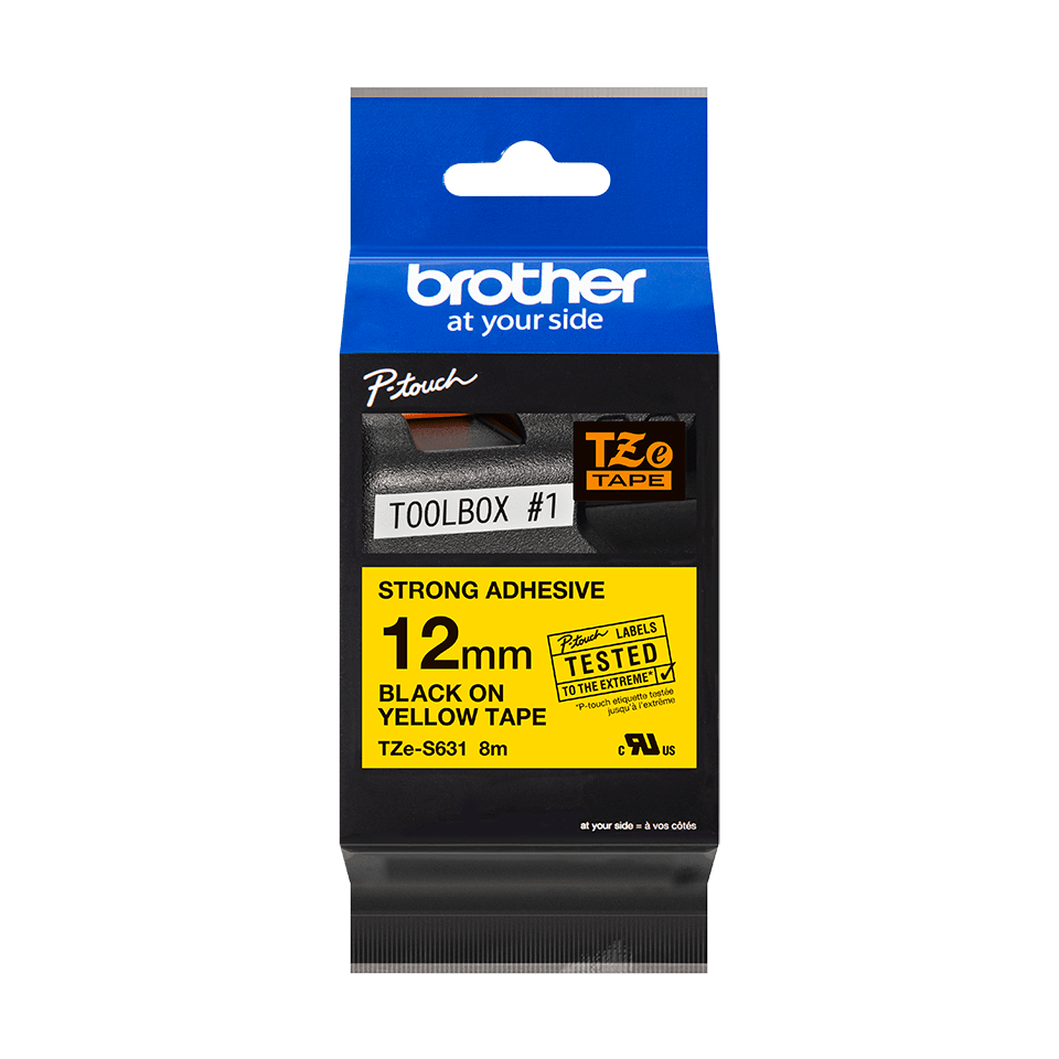 Brother Ptouch TZe-S631 12mmx8m sárga alapon fekete betűs laminált szalag
