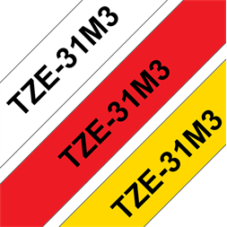 Brother szalag TZe-31M3, 3db-os csomag: piros-, fehér- és sárga alapon fekete (TZe231+TZe431+TZe631), 12mm x 8m