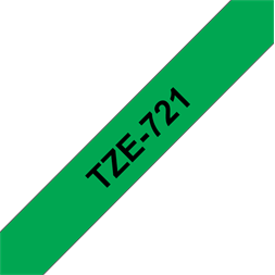 Brother szalag TZe-721, Zöld alapon Fekete, Laminált, 9mm 0.35", 8 méter