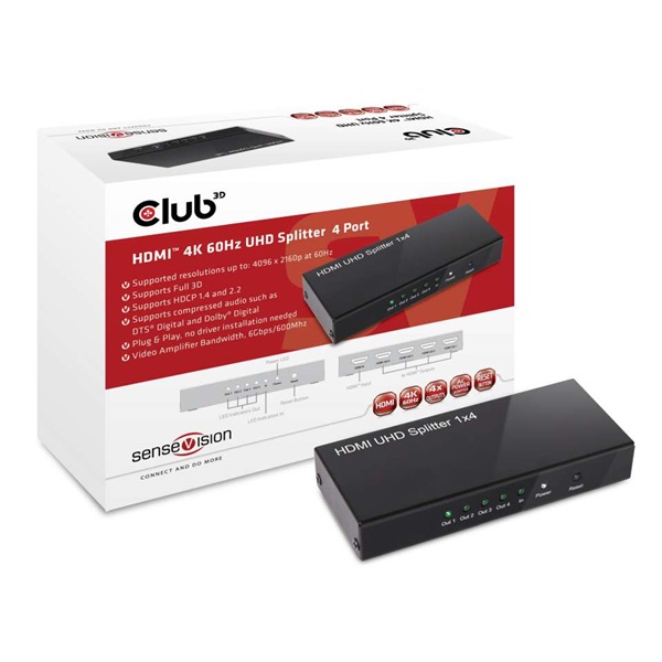 CLUB3D SenseVision HDMI 2.0 4 portos UHD Splitter