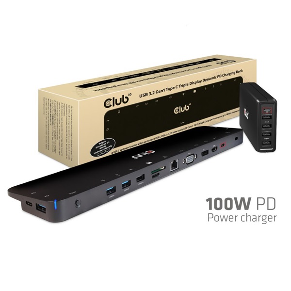CLUB3D SenseVision USB 3.2 Type C Triple Display Dock 100W