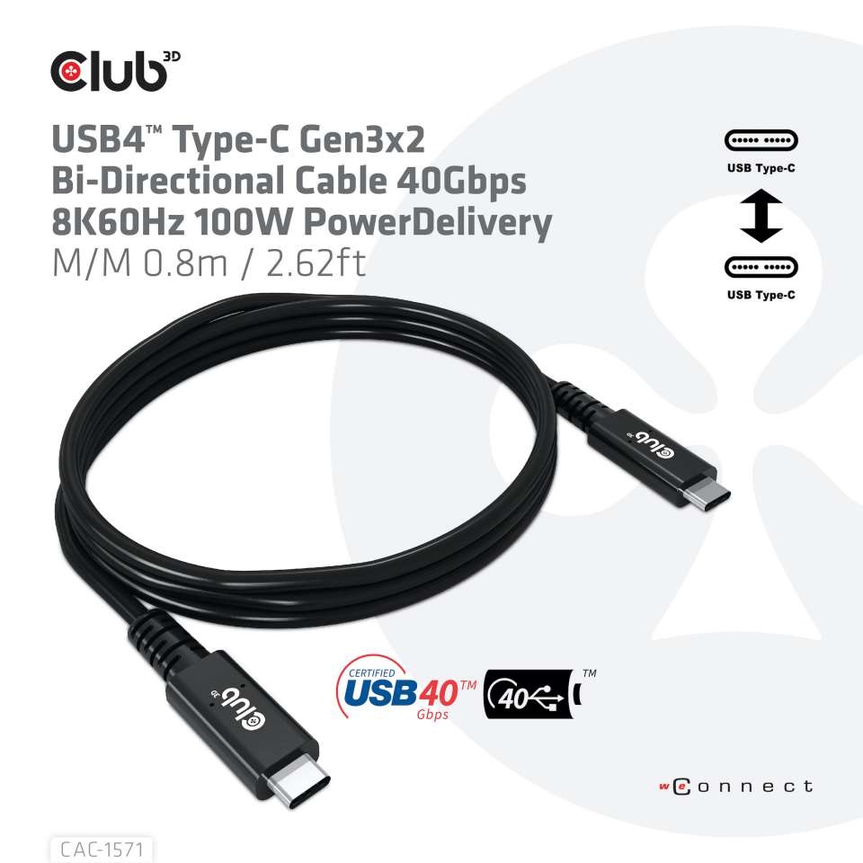 CLUB3D USB4 Type C - USB4 Type-C 8K60Hz 0.8m kábel
