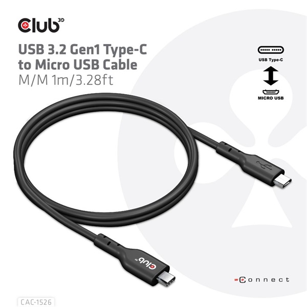 CLUB3D USB 3.2 Gen1 Type C - micro USB 1m kábel