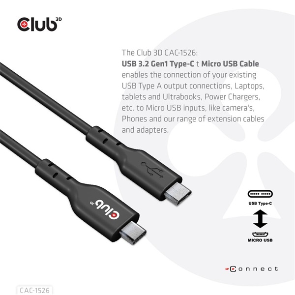 CLUB3D USB 3.2 Gen1 Type C - micro USB 1m kábel